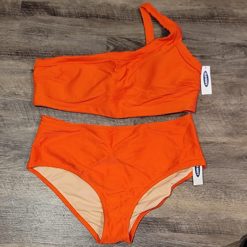 New!!! Old Navy Orange One-Shoulder Bikini Set